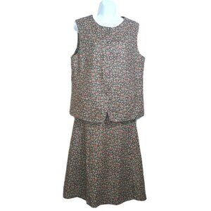 Vtg Chaus Sport Linen Blend Calico Floral Vest Midi Skirt Set 8 Cottagecore Fall
